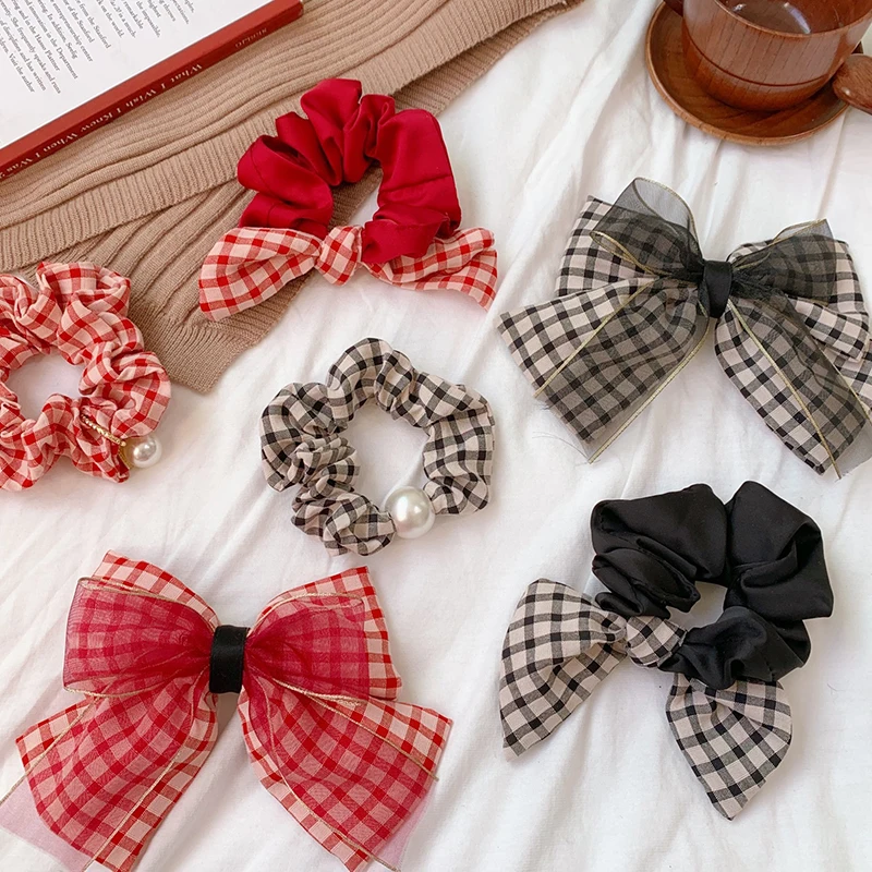 

Ins Plaid Red Black Hair Tie Elastic Scrunchies Ponytail Holder Hair Rope Rings New Christmas Hair Accessories Wholesale