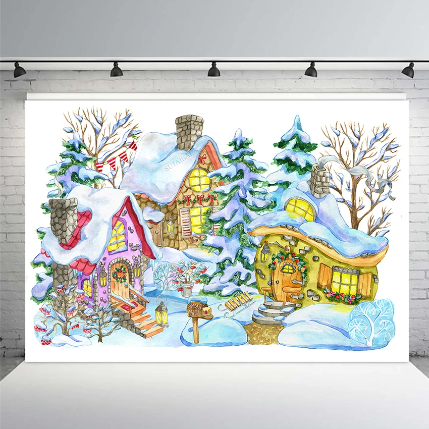 

Winter Snow House Light Photography Background Childrens Baby Party Cartoon Backdrop Decor Props Custom Photocall Vinyl