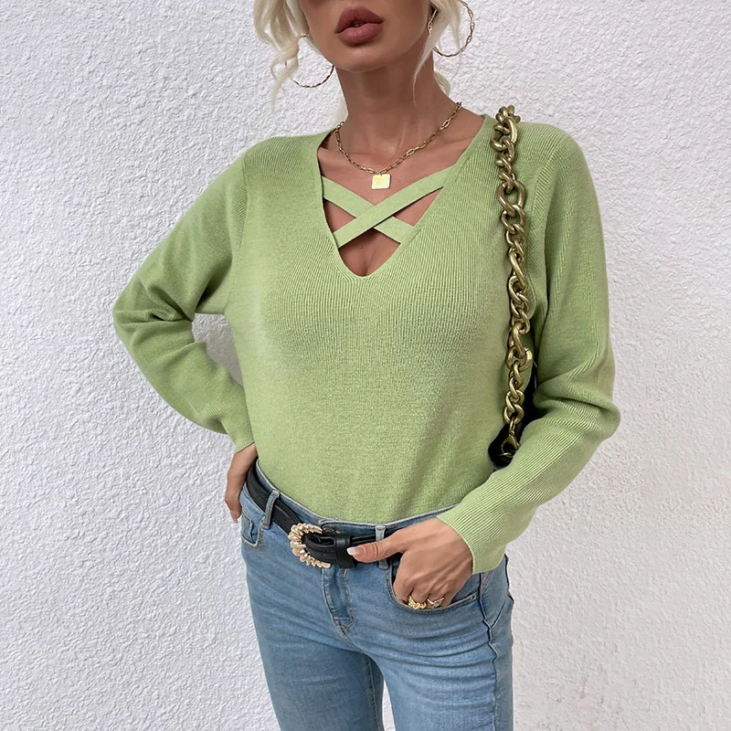 

Sweater Female Hollow Sexy Bottoming Trend Hot Girl Long-sleeved Tops 2021 Autumn And Winter New Wm*