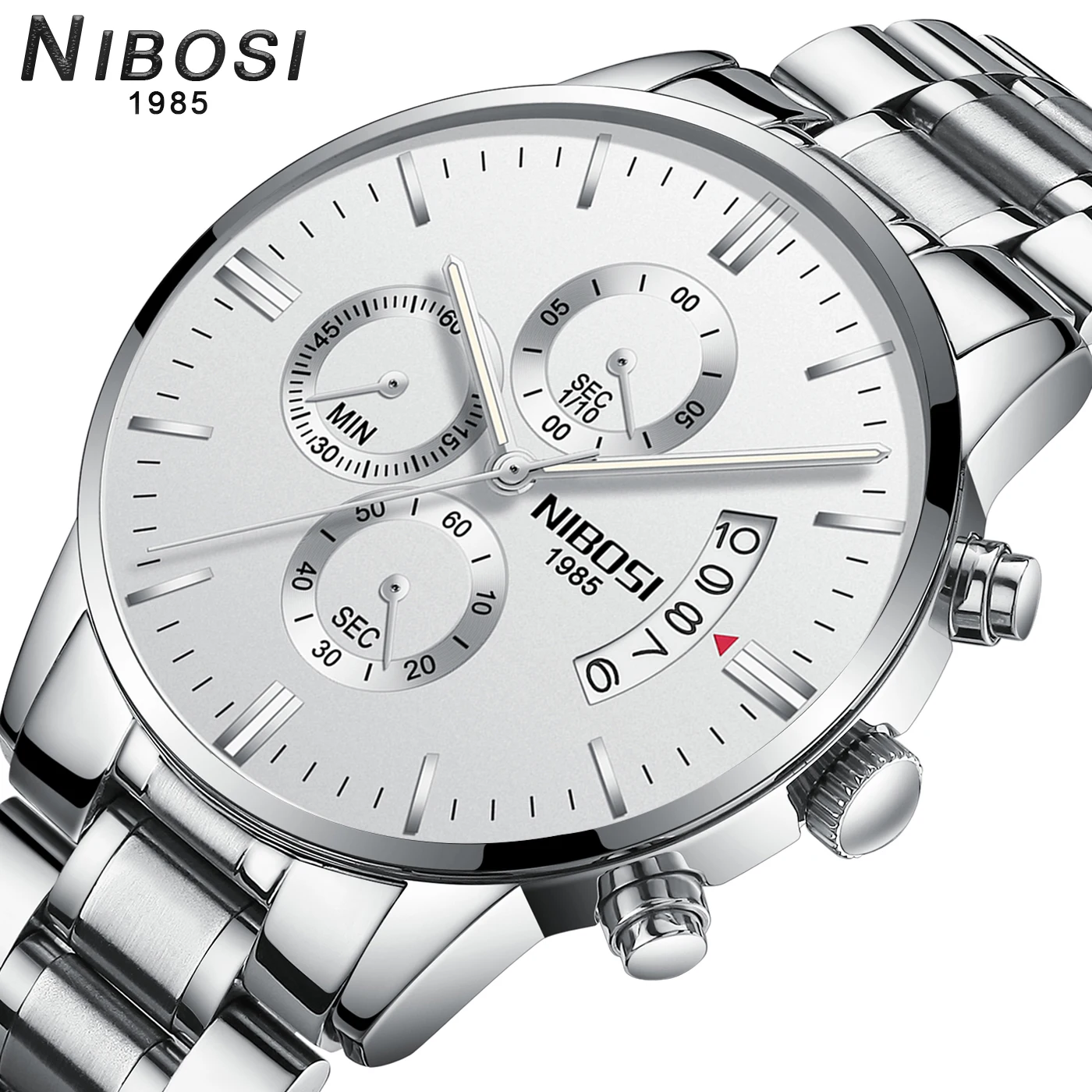 Часы хронограф NIBOSI мужские повседневные деловые кварцевые Стальные наручные