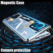 Metal Magnetic Clear Flip For Xiaomi Mi 11 Ultra  Mi 10 Mi 10T  Poco F3 Pro Phone Case DoubleSided Cover Coque Funda Capa Bumper