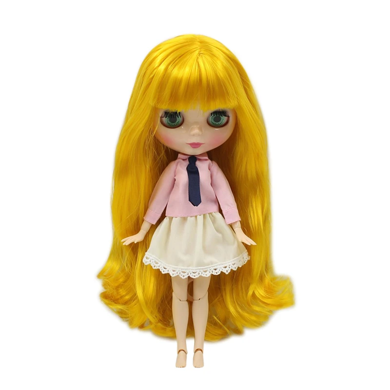 Ледяная кукла DBS Blyth 1/6 bjd Длинная желтая для волос манго с блестящим лицом 30 см