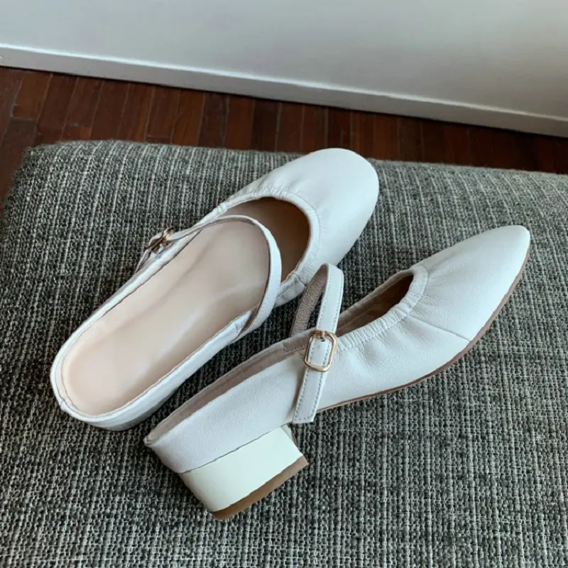 

ZawsThia real genuine leather super soft woman's slides sandals small size 33 outdoor slippers slip-on retro lady mules women