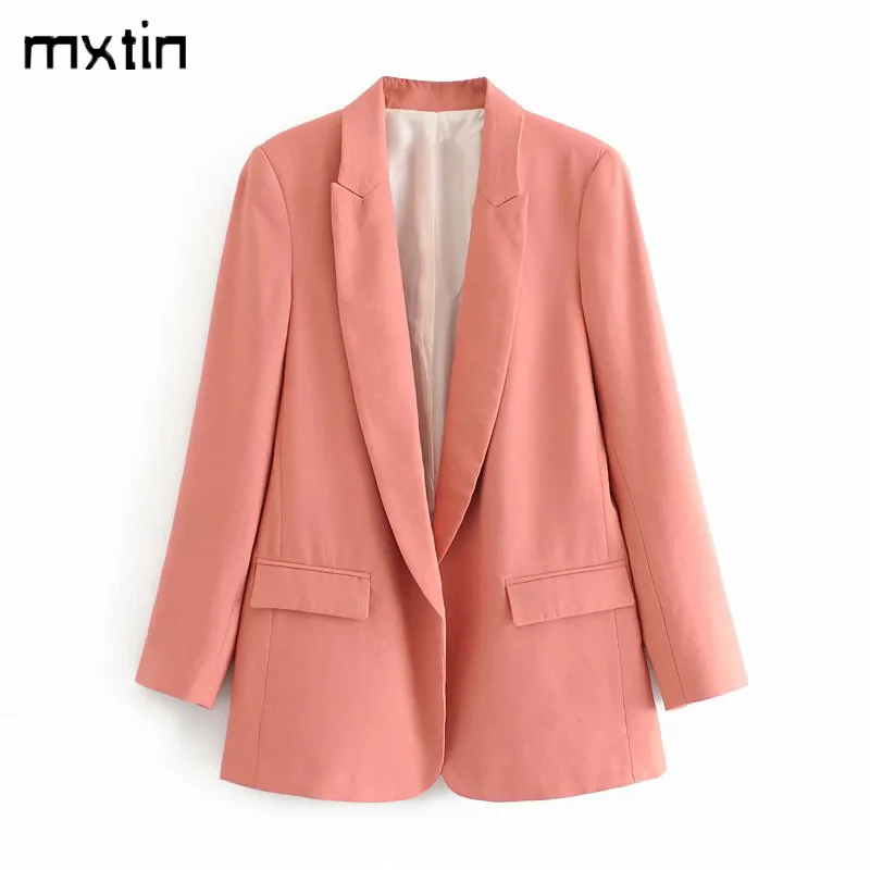 

2021 женские осенние модные сплошные блейзеры и куртки в винтажном стиле, на весну, с карманами, для работы в офисе, леди костюм деловой женски...