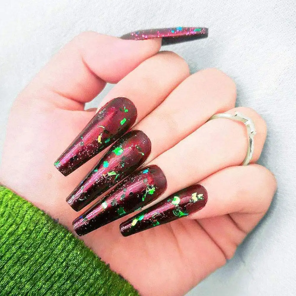 

Long Fake Nails Coffin Glossy Artificial Plastics Impress cover Ballerina False Fingernails Tips Nails On Girls Press full L6O1