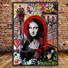 Современный портрет Граффити Арт холст картины Плакаты и декоративное настенное Искусство Рисунок Мона Лиза Картина для Гостиная Настенный декор плакат