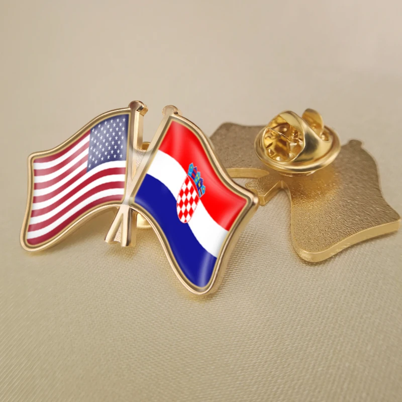 

United States and Croatia Crossed Double Friendship Flags Lapel Pins Brooch Badges