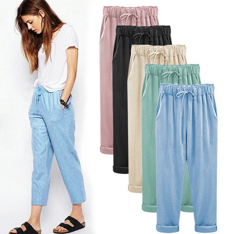 

2020 Summer Women's Harem Pants High Waist Loose Straight Nine Pants Ladies Casual Trousers Large Size Thin Pant Female Slacks