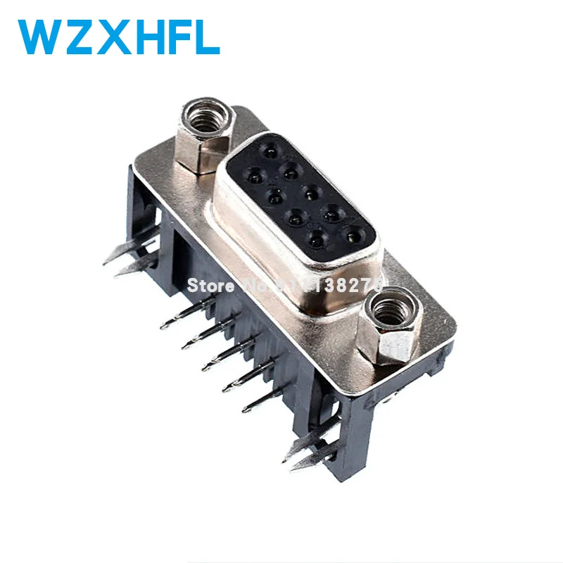 

5PCS/LOT DB9 Female PCB Mount, D-Sub 9 pin PCB Connector,RS232 Connector 90-degree bent needle DR9