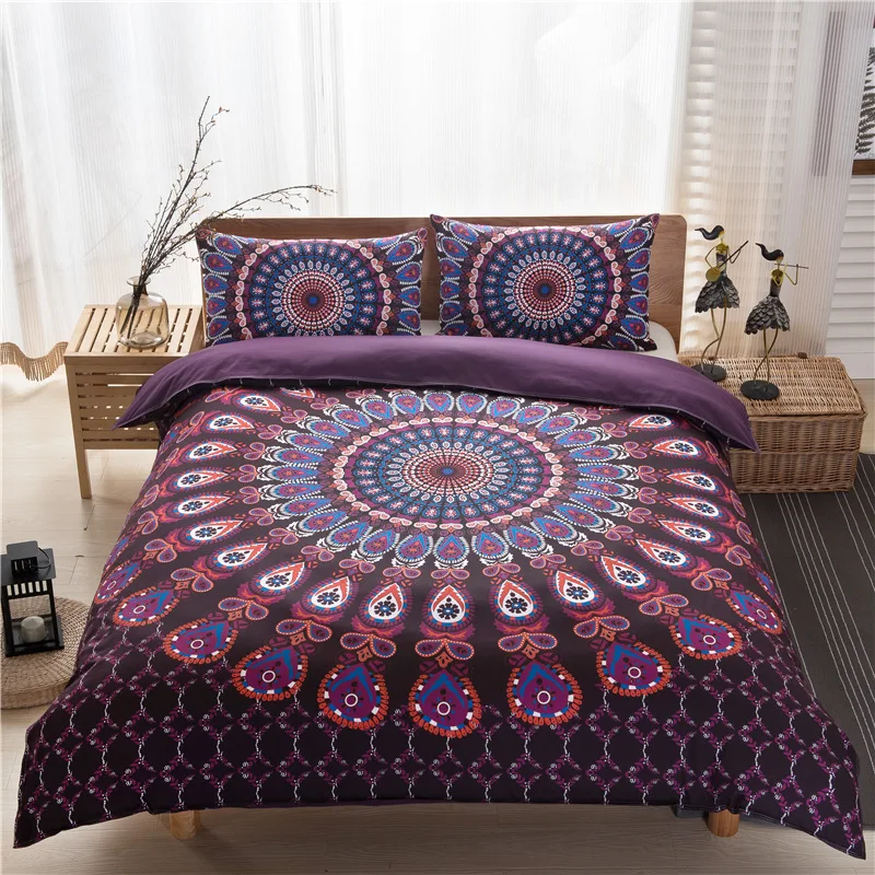 3Pcs Quilt cover Pillowcase Bohemian national style PolyesterReactive printing and dyeing Modern simplicity Household bedding