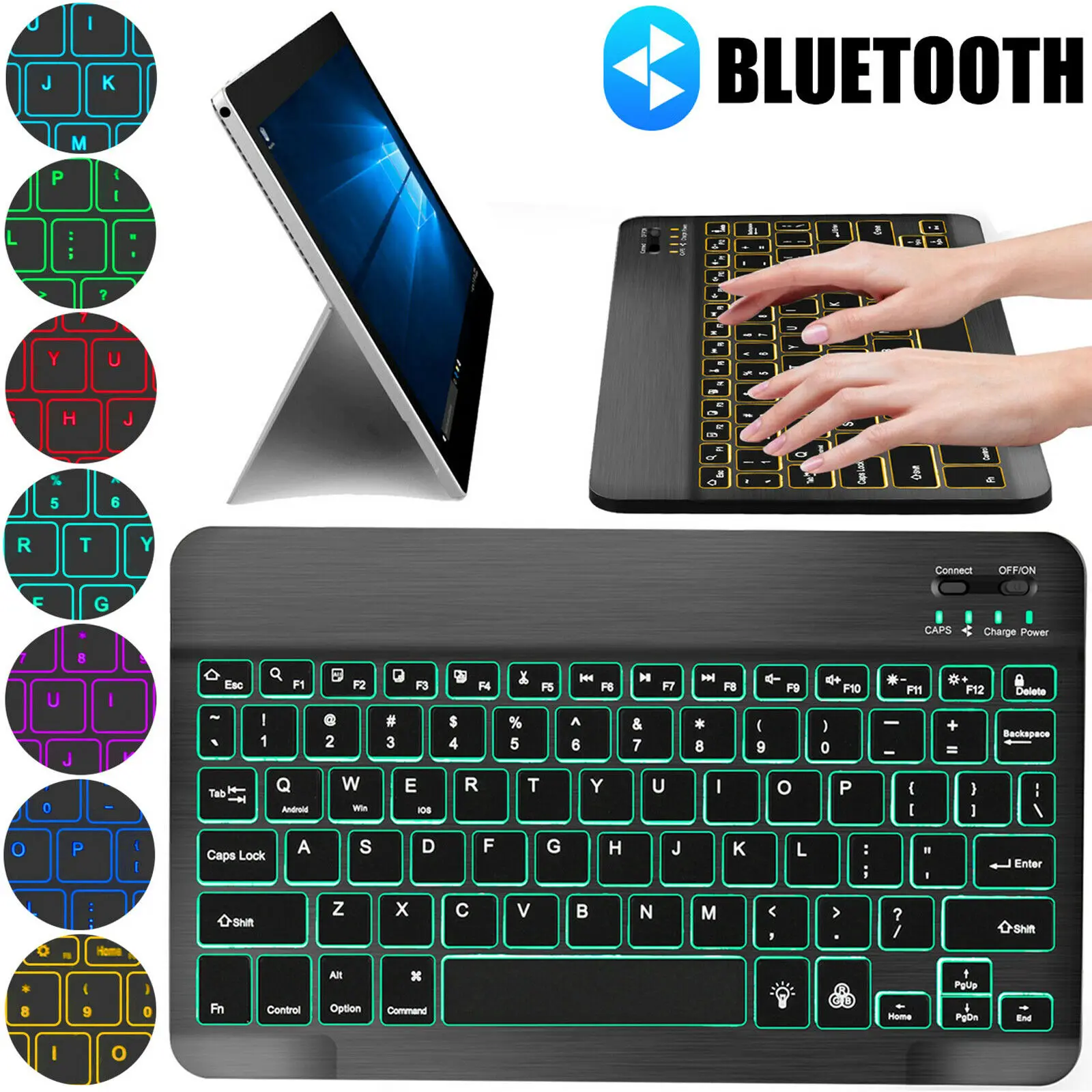 Беспроводная Bluetooth-клавиатура с RGB-светодиодами тонкая для iPhone iPad Android планшетов