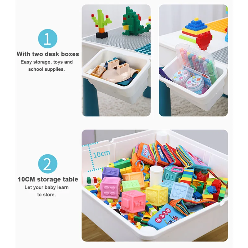 

Children DIY Blocks Table with 1100 pcs Building Blocks Compatible with Big Size Blocks Base Plate Study Learning Table For Kids