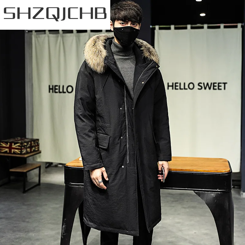 

SHZQ, новинка 2021 года, брендовая мужская куртка на пуху, одежда с капюшоном Largr, уличная одежда, пальто на утином пуху, Длинные теплые куртки, зи...