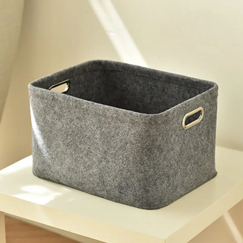

40x30x24cm Home Storage Basket Felt Box Hollow Handle Sorting Stand Large Capacity No-Lid Holder Solid Color Clothes Storage Box