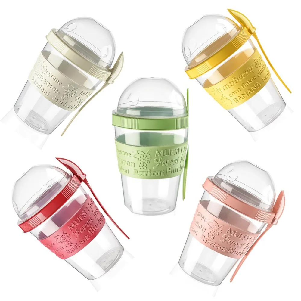 

Take N Go Cup Breakfast Portable Different Color Yogurt Cereal Fruit Salad Muesli Picnic Bottle Gift Diet Food Container Spoon