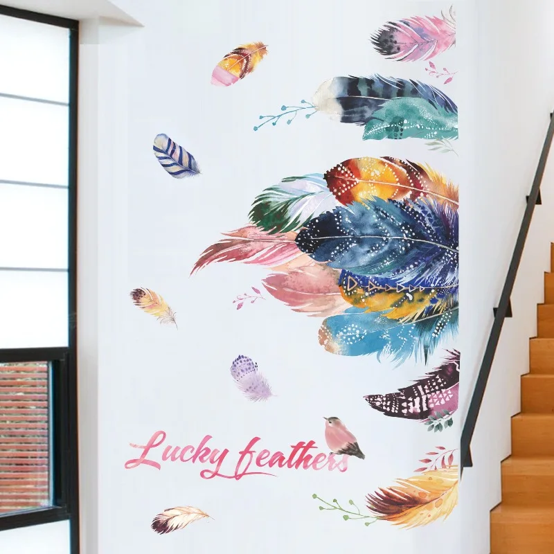 Новый Цвет перо наклейки на стену дома Гостиная фоновое настенное украшение для