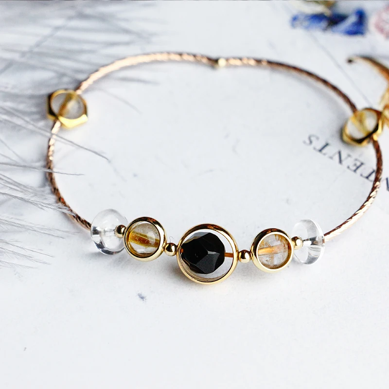 Безопасный золотистый кристаллический обсидиановый браслет с желтыми