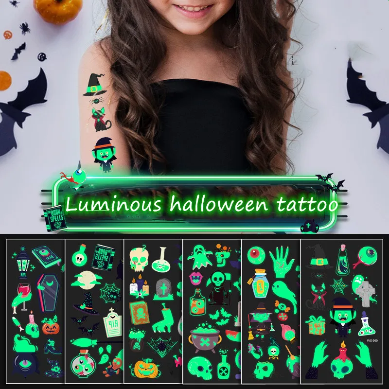 

Luminous Tattoos Stickers Glowing In The Dark Kids Temporary Tattoos Children Christmas Xmas Fluorescent Waterproof Fake Tattoos