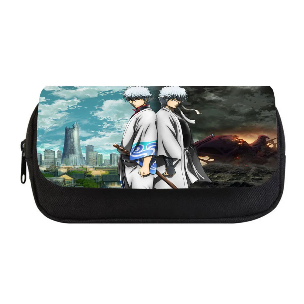 

Anime GINTAMA Pencil bag Women Makeup Bag Child boys girls Pencil Case Student Double Zipper pencil Bag Handbag Purse