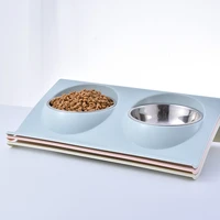stainless steel pet double bowl new pp material macaron color teddy dog bowl cat bowl dog food bowl