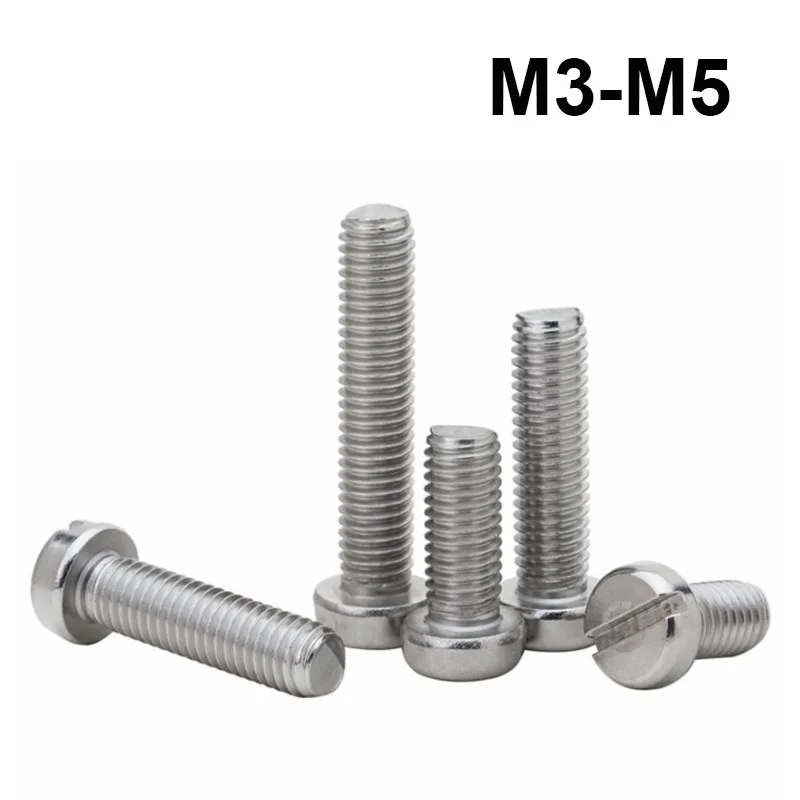 10Pcs Stainless Steel Round Head Slotted Screws Machine Screw Thread diameter M3-M5 Length 5-30mm