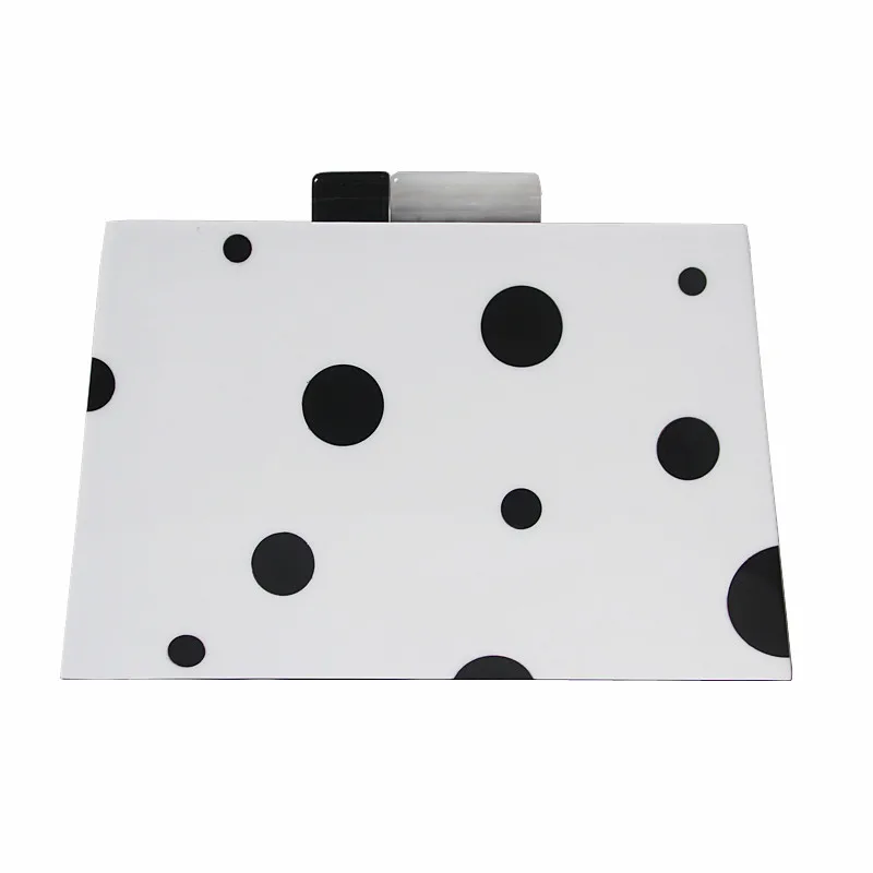 

New Trendy Bags , 7.5 Inch Women Black Dot Acrylic Handbag , Luxury Wedding Party Evening Bag , Lady Box Clutch Purse