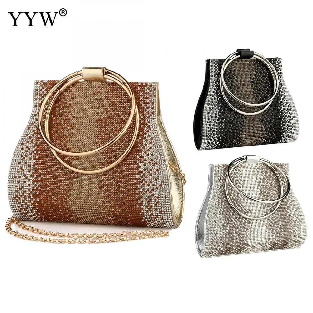 Женская сумка клатч из искусственной кожи Rhainstone с ручкой сверху серебристые