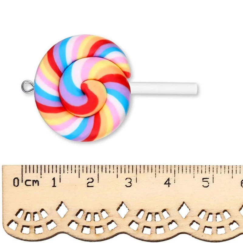 

100Pcs Colorful Lollipops Pendant Charms Big Size Rainbow Swirl Lollipop Crafts X7YC