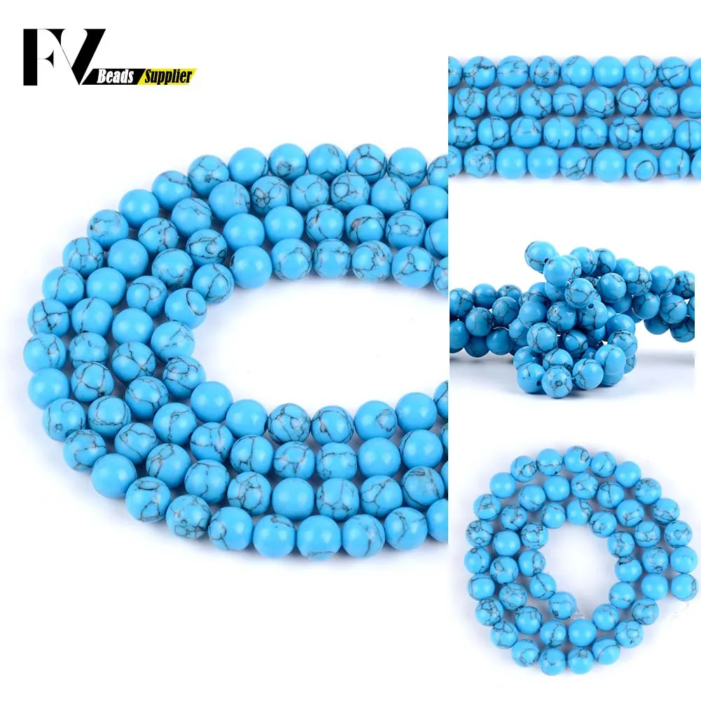 

Wholesale 4-12mm Blue Turquoise Stone Loose Spacer Round Beads For Jewelry Making DIY Bracelets Necklace Needlework 15"