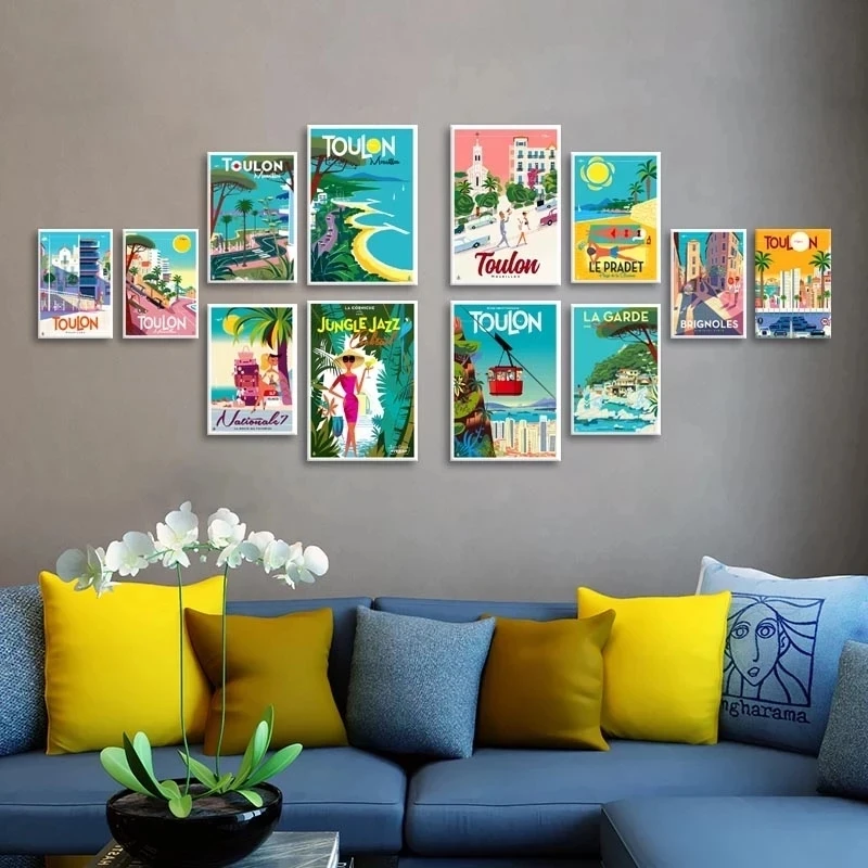 

Cartoon Street Building Canvas Painting Nordic Style Posters and Prints Wall Art for Living Room Decor No Frame Scenery Picture