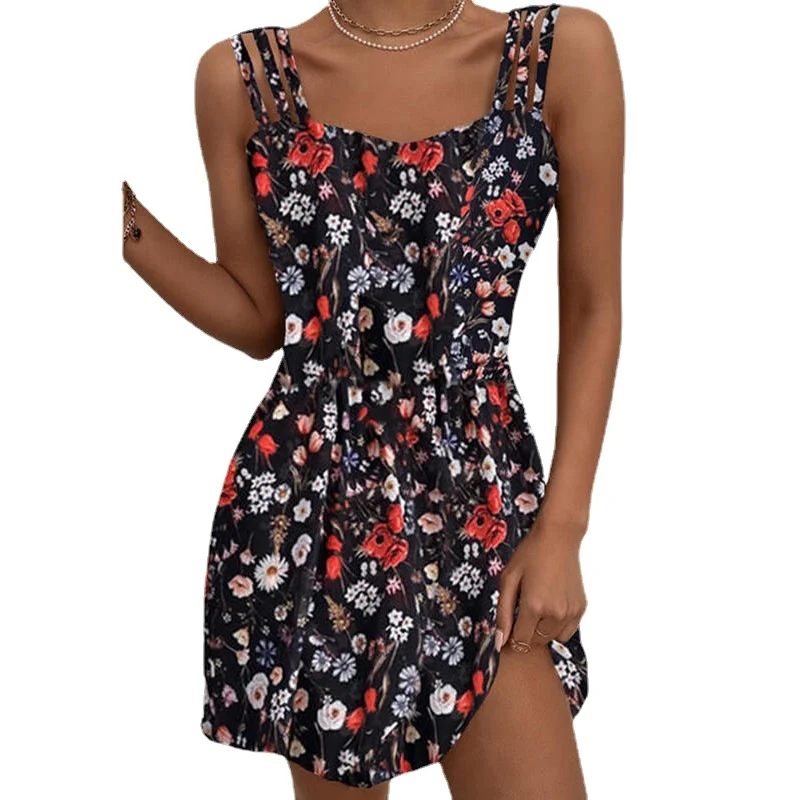

New Sexy Dress Summer Slim Suspender Mini Skirt Temperament Floral Plus Size Dress Women's Fashion Dress Party Mini Dress
