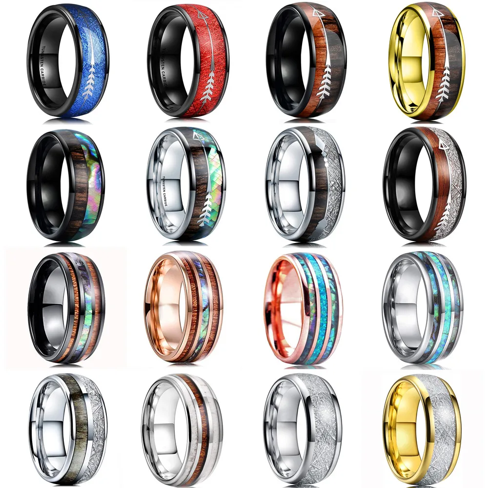 

8 мм Для Мужчин's Кольца из нержавейки натуральный Радужный Галиотис оболочки & КоА деревянный декор оленьи рога стрелка Серебряное кольцо д...