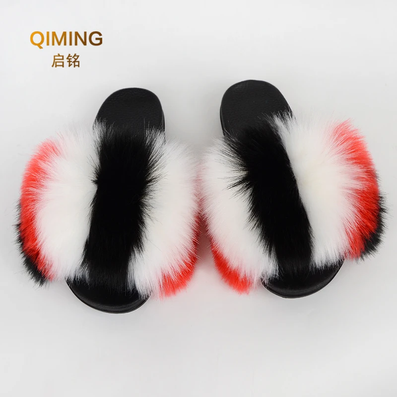 Сланцы женские с искусственным мехом роскошные сандалии на плоской подошве