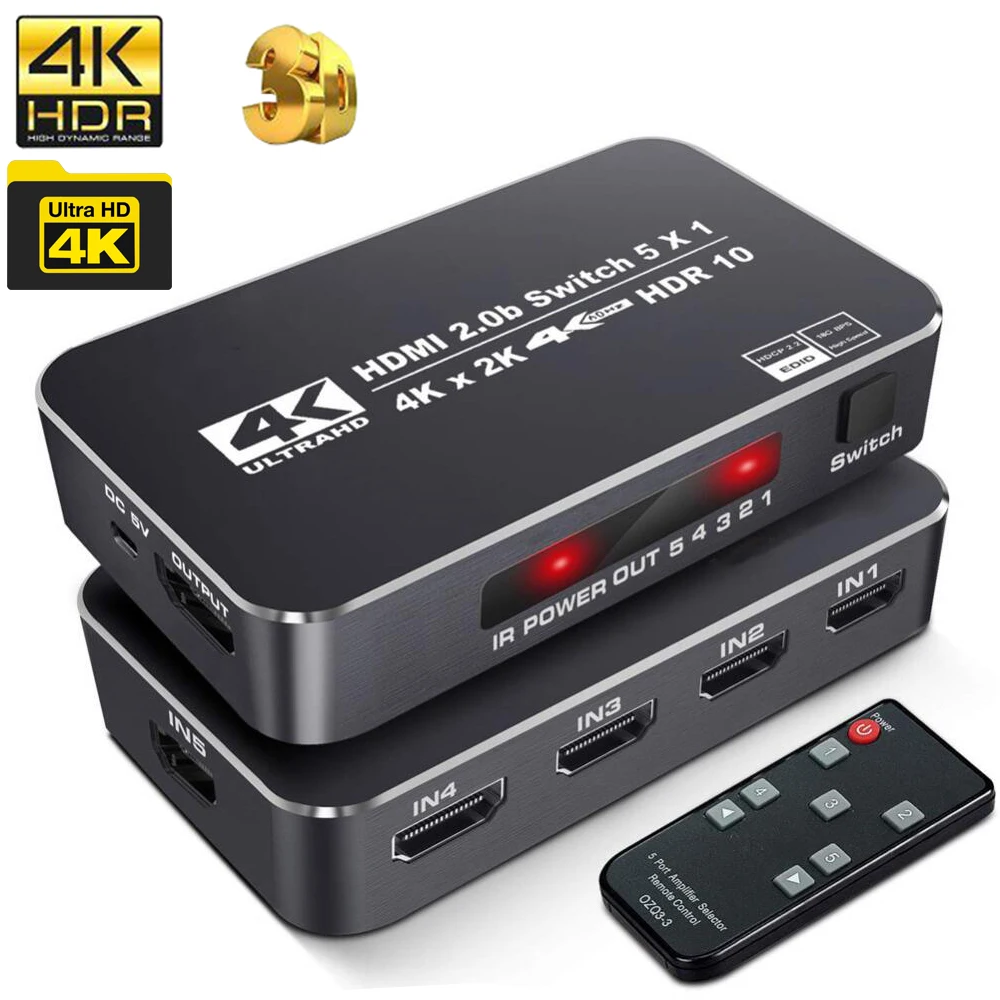 UHD HDMI 2 0 переключатель HDR 5 в 1 4k 60Hz Коммутатор Концентратор коробка селектор 3 HDCP