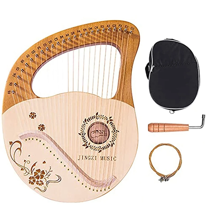 

Lyre Harp 24-дюймовая металлическая струна из красного дерева и фанеры, инструмент с ключом для настройки и сумкой для переноски, подарок для люб...
