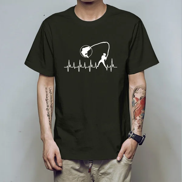 

Fishinger Heartbeat Funny T Shirt Fish Present Custom T-Shirt Fisherman