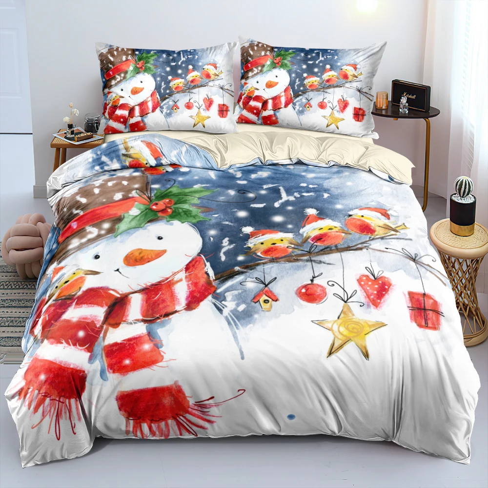 

Snowman Christmas Gift Comforter Cover Sets Twin Full Queen King Sizes Cartoon Printed Bedclothes Festival Style For Bedroom