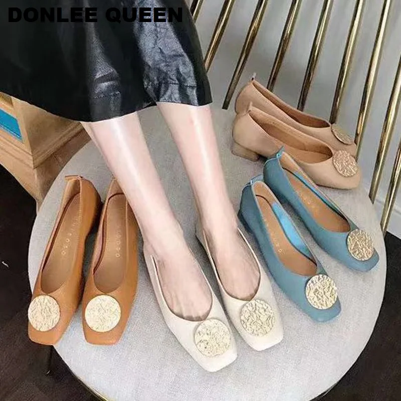 Брендовые туфли на плоской подошве с металлической пряжкой женские низком