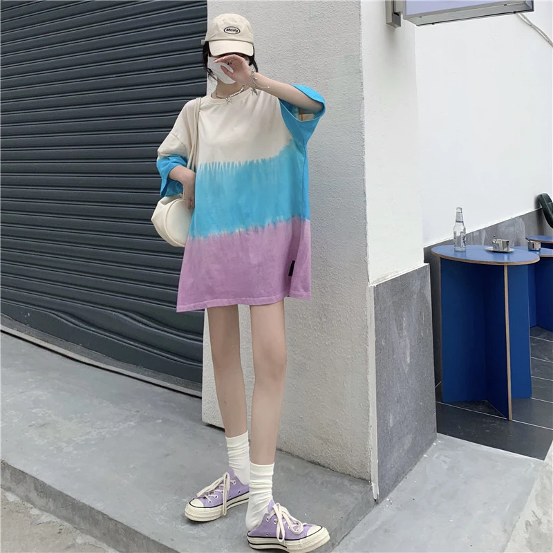 

Gradient Color Tees Women Clothing Korean Ins Hipster Loose Ladies Tops Casual Harajuku Short Sleeve T Shirts Summer Plus Size