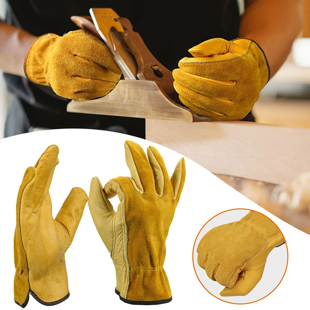 

1 Pair Garden Gloves Heavy Duty Men Women Thorn Proof Leather Work Gloves Yellow UK For Outdoor Gardening Working Wearing