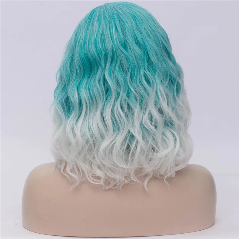 MSIWIGS Женские Двухцветные короткие розовые голубые парики короткие кудрявые 14 дюймов Синтетические волосы парик для черных белых женщин косплей боб парики - Цвет: White F6