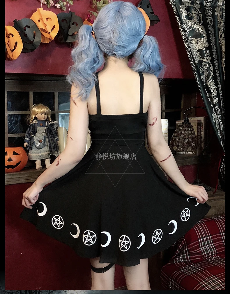 Готическое платье на Хэллоуин винтажное с принтом росы плече в стиле панк