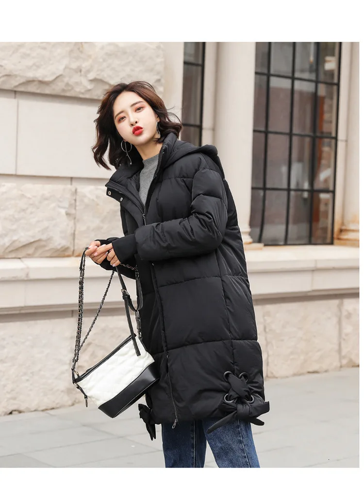 Зимнее Свободное длинное пуховое пальто с капюшоном, Толстая теплая Женская куртка, Casaco Feminino Abrigos Mujer Invierno, ватные парки с хлопковой подкладкой