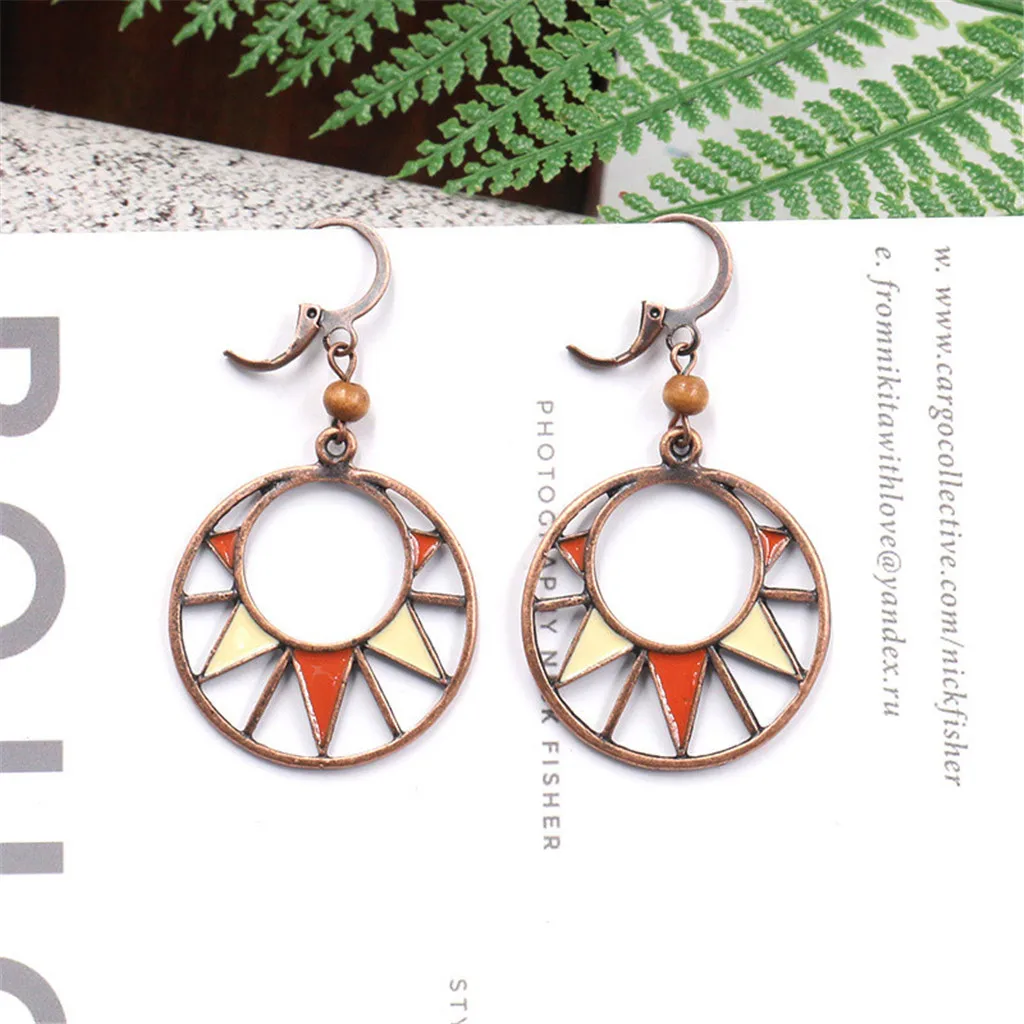 

Fashion Bohemian Style Alloy Earring Round Geometric Simple Drop Hook Hanging Pendant Earrings Jewelry for Women Lady Grils