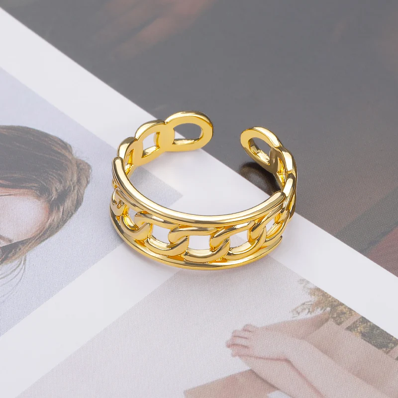 

Gold Color Plating Chain Shape Rings Wide For Unisex Vintage Gothic Chunky Midi Adjustable Ring Antique Jewelry Accessory