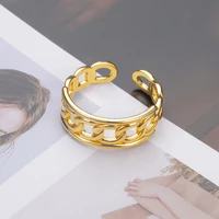 gold color plating chain shape rings wide for unisex vintage gothic chunky midi adjustable ring antique jewelry accessory
