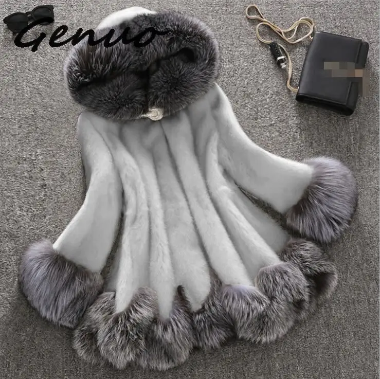 

Genuo New Design Fashion Winter Women Faux Fox Mink Fur Coat Woman Luxury Medium Long Fake Fur Coats Mujer Female Faux Fur Coat