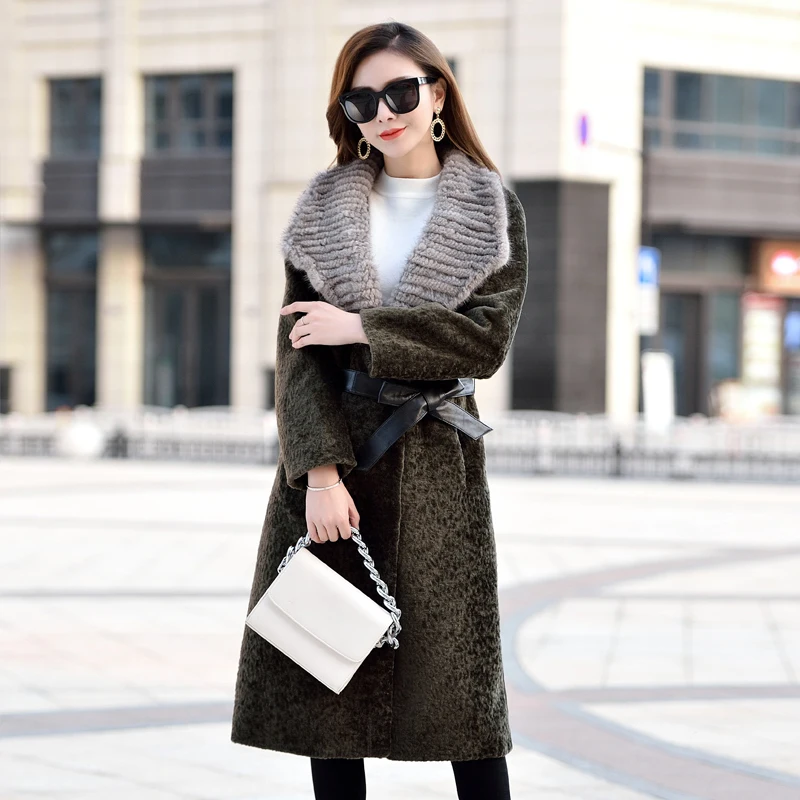 

Fur Sheep Luxury Coat Female Thick Winter Jacket Women 2020 New Wool Coats Natural Mink Fur Collar Long Slim Outwear LYW51 s