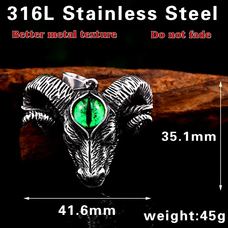 

Exaggerated Green Eye Personality Sheep Head Titanium Steel Pendant Necklace Goat Men's Pendant Gothic Punk Party Jewelry