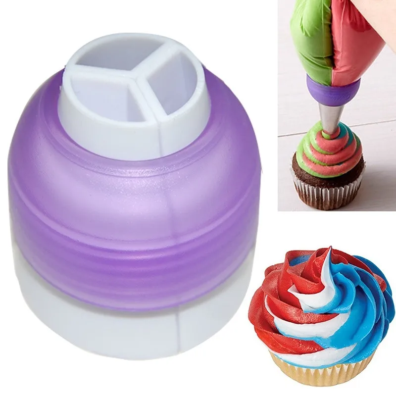 

3Holes Cake Decoration Converter Mix 3-Color Coupler Icing Piping Bag Nozzle Converter Decorating Kit for Cupcake Fondant Cookie